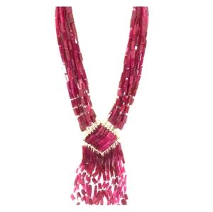 .925 Silver Boho Cranberry Beaded Long Necklace